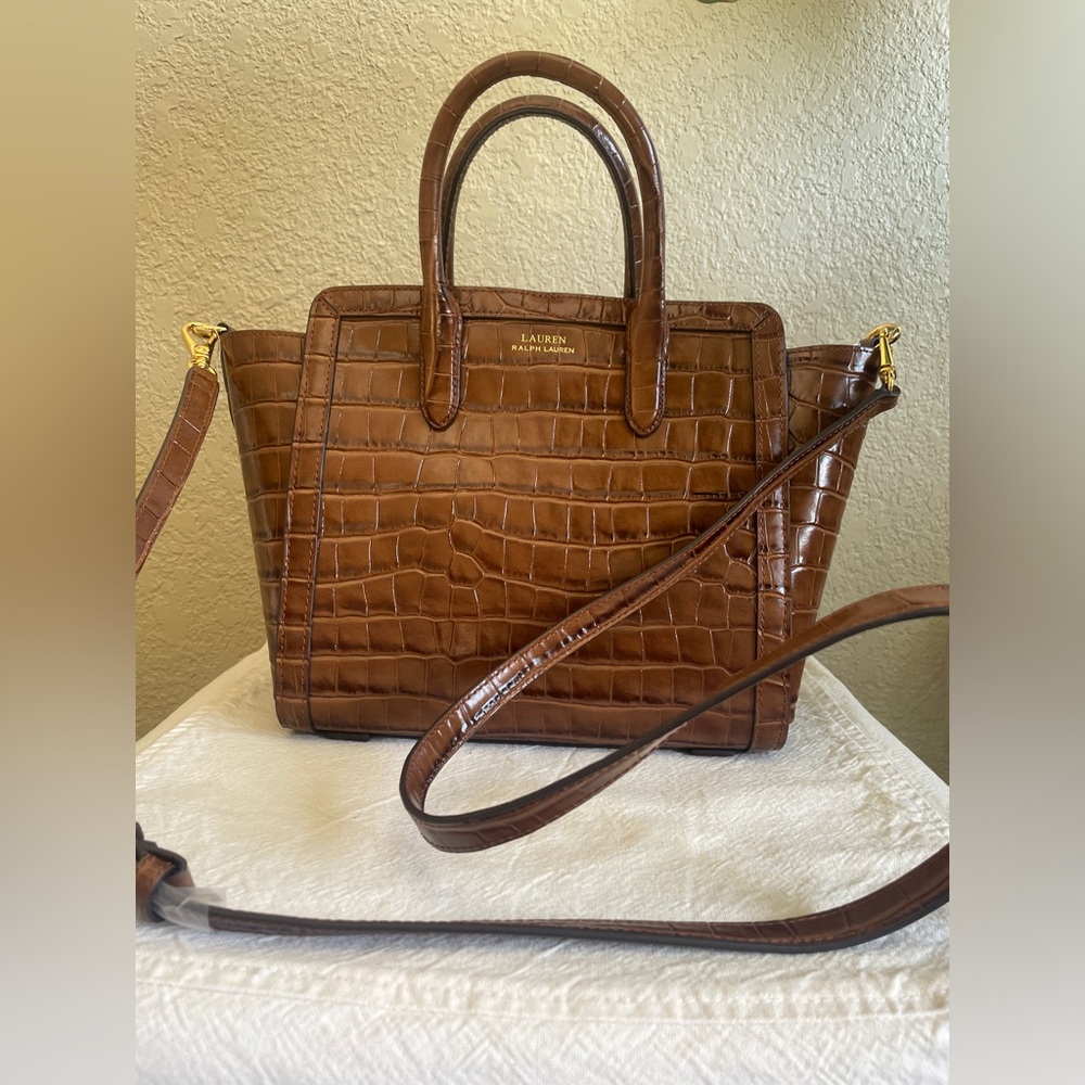 Lauren Ralph Lauren Brown Croc Embossed Tyler Bag
